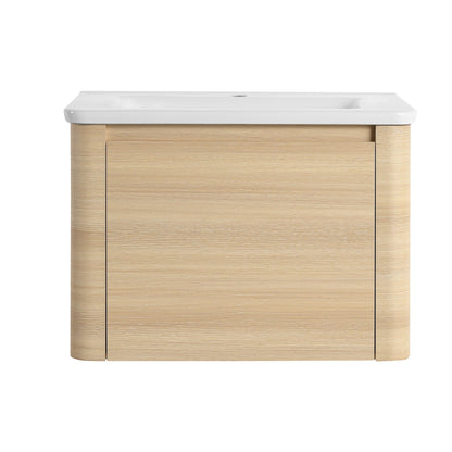 28'' Wall - Mounted Bathroom Vanity with White Ceramic Sink & 1 - Soft - Close Door, KD - Packing, Plywood, American White Oak - 1st Choice Furniture Direct