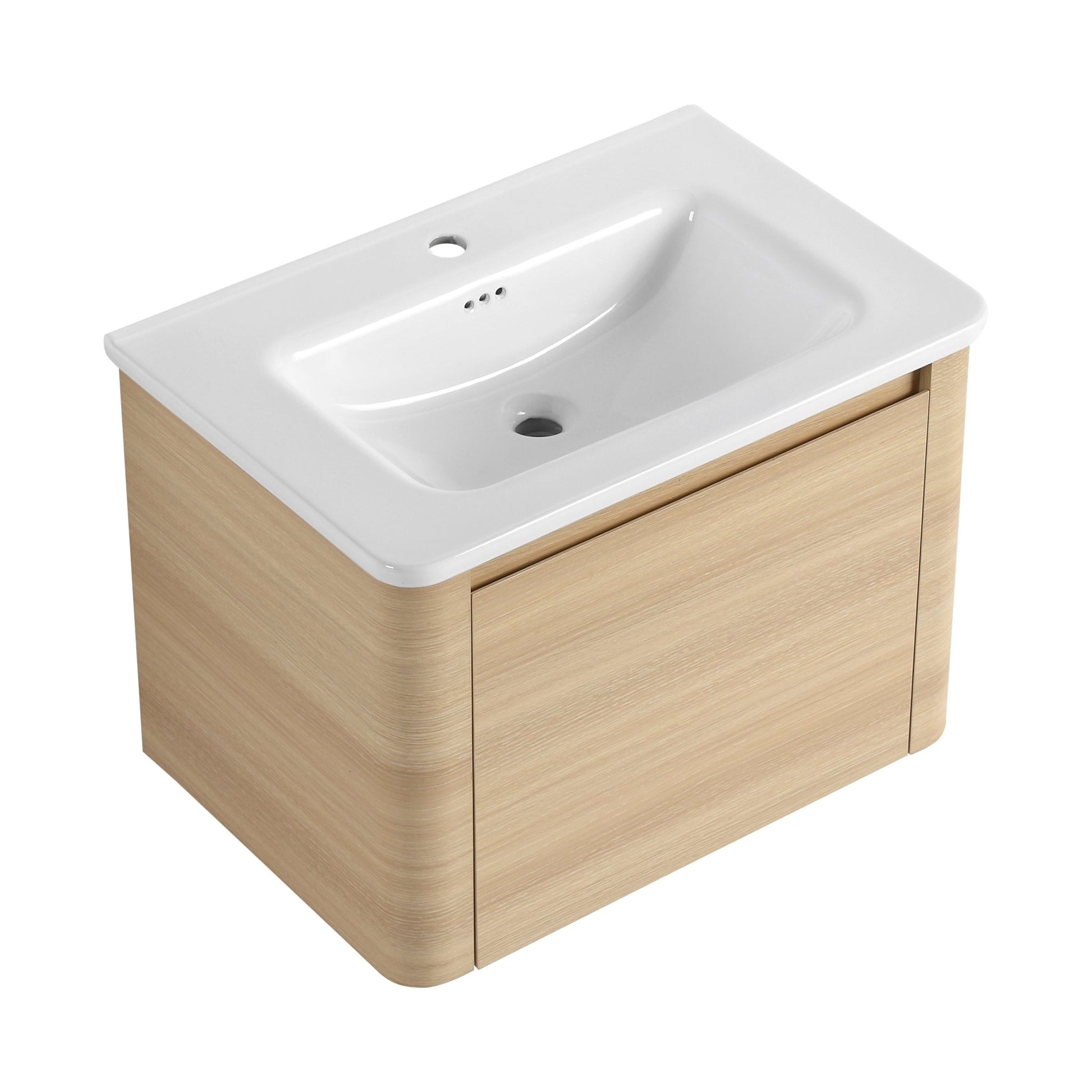 28'' Wall - Mounted Bathroom Vanity with White Ceramic Sink & 1 - Soft - Close Door, KD - Packing, Plywood, American White Oak - 1st Choice Furniture Direct