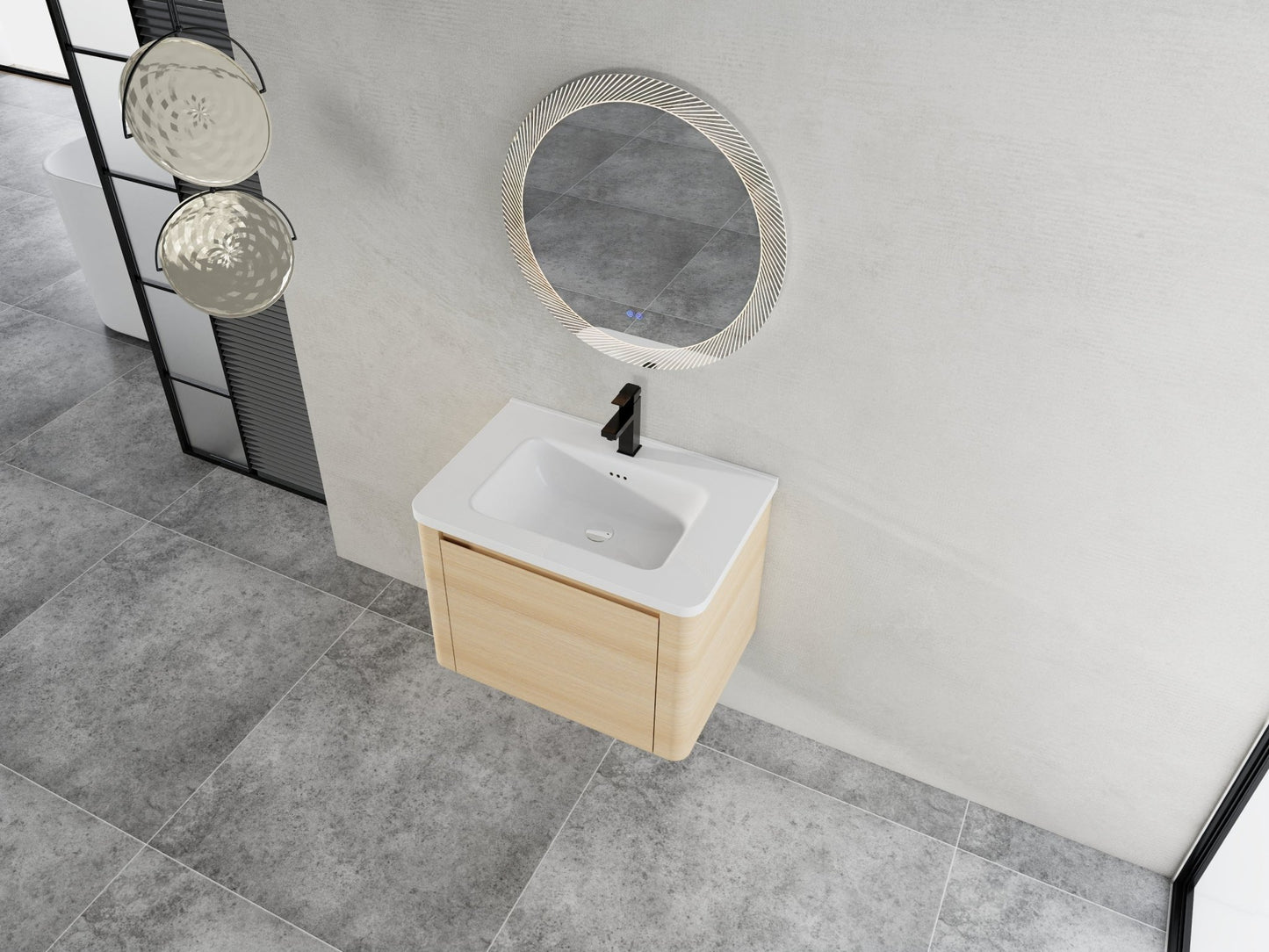 28'' Wall - Mounted Bathroom Vanity with White Ceramic Sink & 1 - Soft - Close Door, KD - Packing, Plywood, American White Oak - 1st Choice Furniture Direct