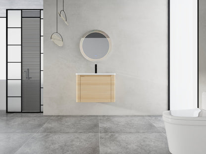 28'' Wall - Mounted Bathroom Vanity with White Ceramic Sink & 1 - Soft - Close Door, KD - Packing, Plywood, American White Oak - 1st Choice Furniture Direct