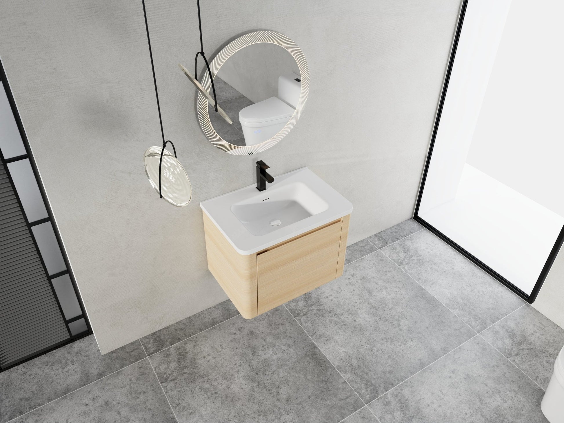 28'' Wall - Mounted Bathroom Vanity with White Ceramic Sink & 1 - Soft - Close Door, KD - Packing, Plywood, American White Oak - 1st Choice Furniture Direct