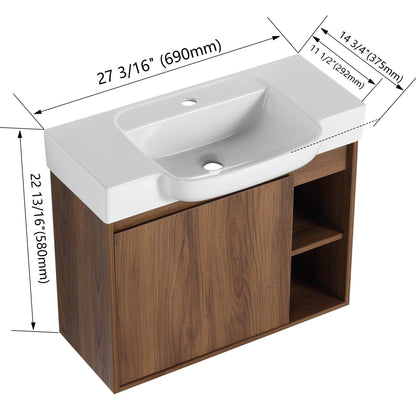 28'' Wall - Mounted Bathroom Vanity with White Ceramic Sink & Soft - Close Door, KD - Packing - 1st Choice Furniture Direct