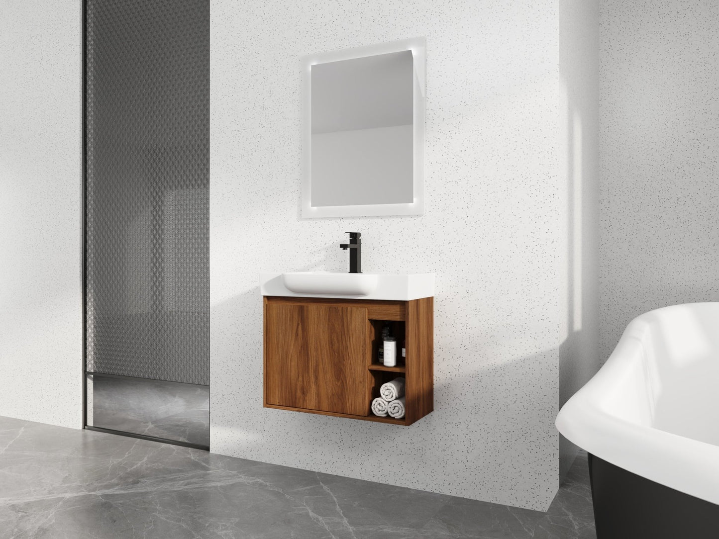 28'' Wall - Mounted Bathroom Vanity with White Ceramic Sink & Soft - Close Door, KD - Packing - 1st Choice Furniture Direct