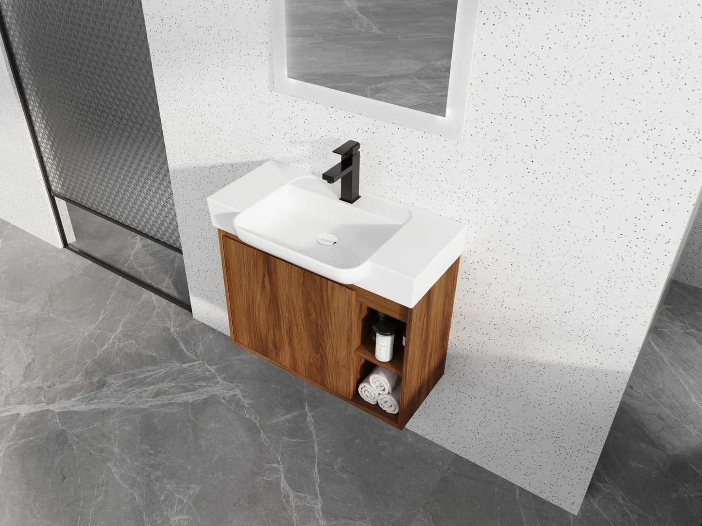 28'' Wall - Mounted Bathroom Vanity with White Ceramic Sink & Soft - Close Door, KD - Packing - 1st Choice Furniture Direct