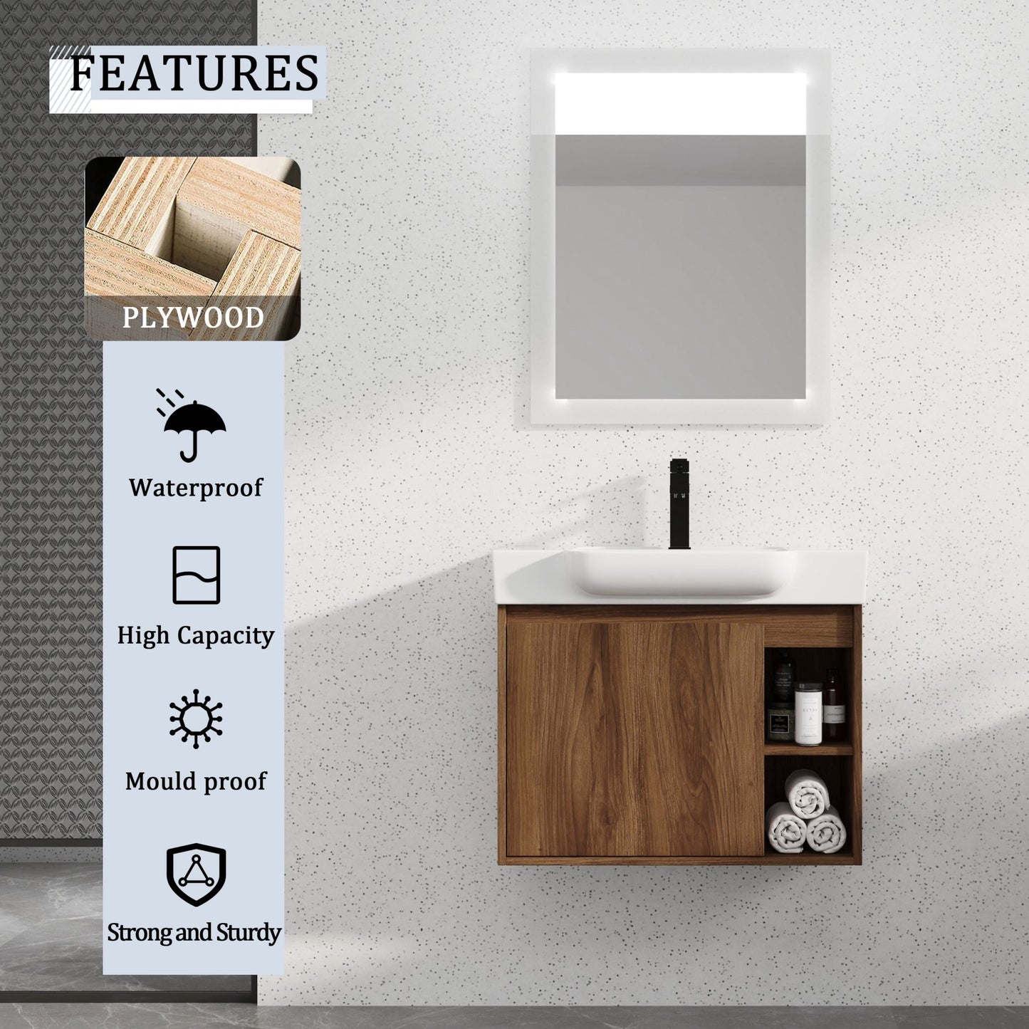 28'' Wall - Mounted Bathroom Vanity with White Ceramic Sink & Soft - Close Door, KD - Packing - 1st Choice Furniture Direct