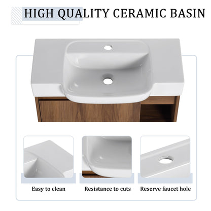 28'' Wall - Mounted Bathroom Vanity with White Ceramic Sink & Soft - Close Door, KD - Packing - 1st Choice Furniture Direct