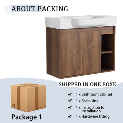 28'' Wall - Mounted Bathroom Vanity with White Ceramic Sink & Soft - Close Door, KD - Packing - 1st Choice Furniture Direct