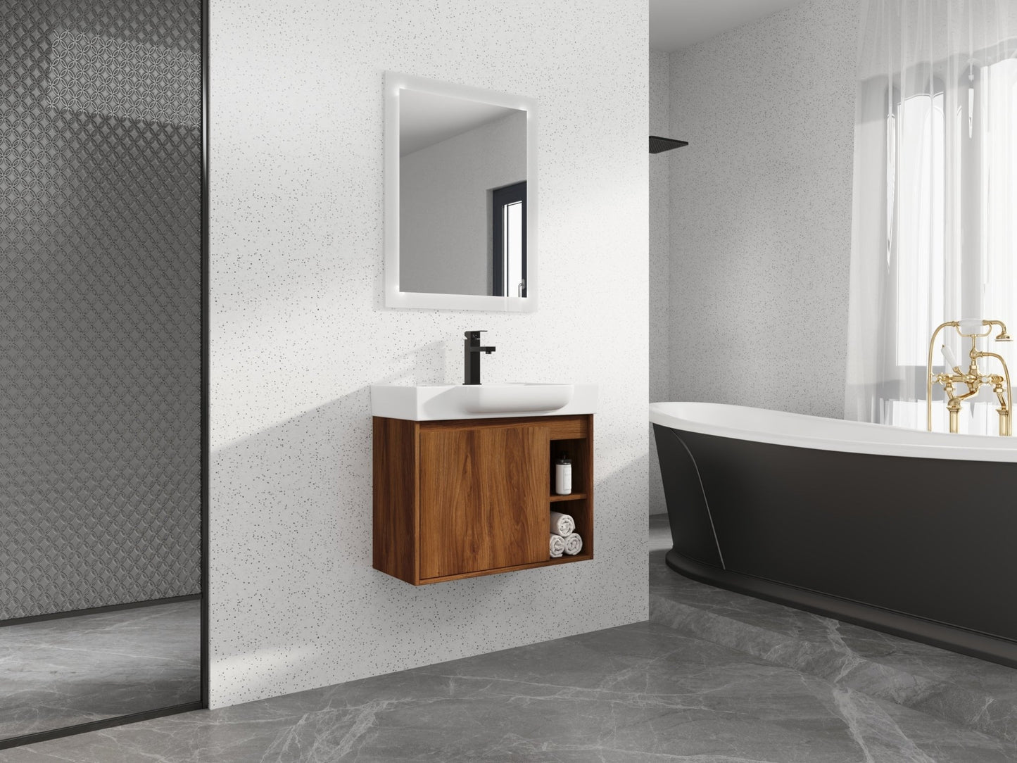 28'' Wall - Mounted Bathroom Vanity with White Ceramic Sink & Soft - Close Door, KD - Packing - 1st Choice Furniture Direct