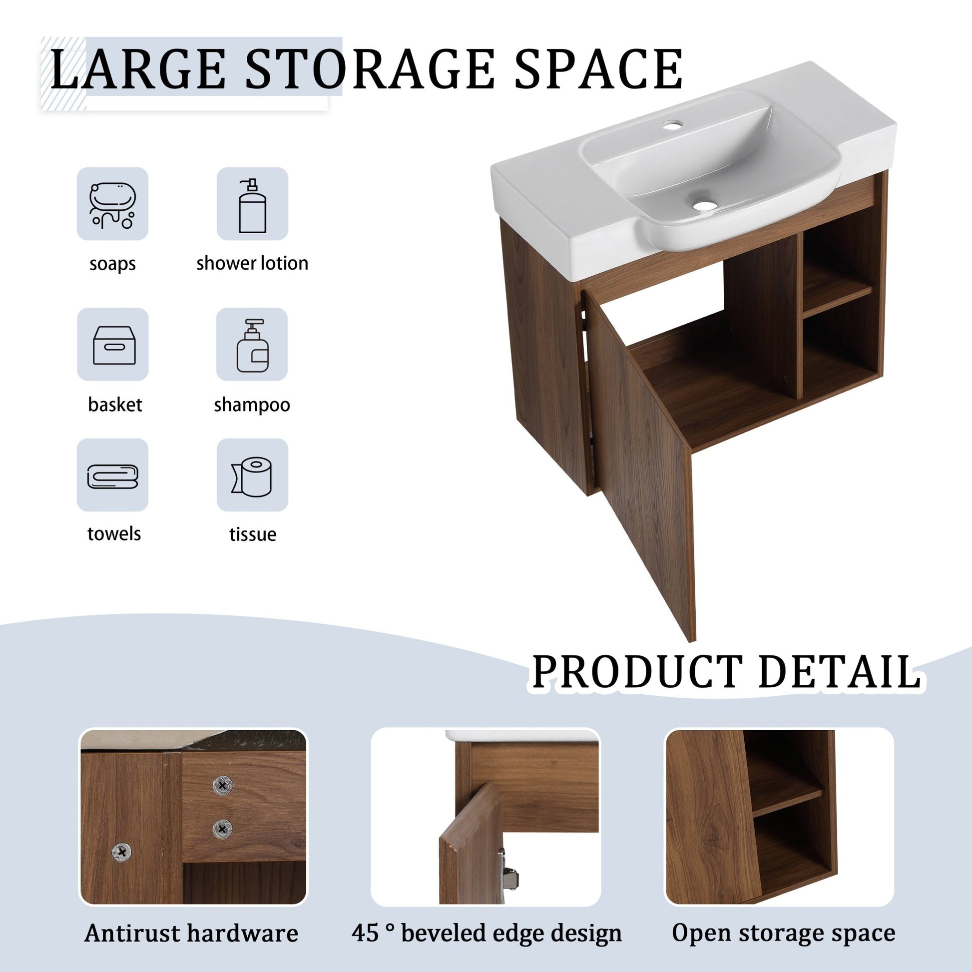28'' Wall - Mounted Bathroom Vanity with White Ceramic Sink & Soft - Close Door, KD - Packing - 1st Choice Furniture Direct