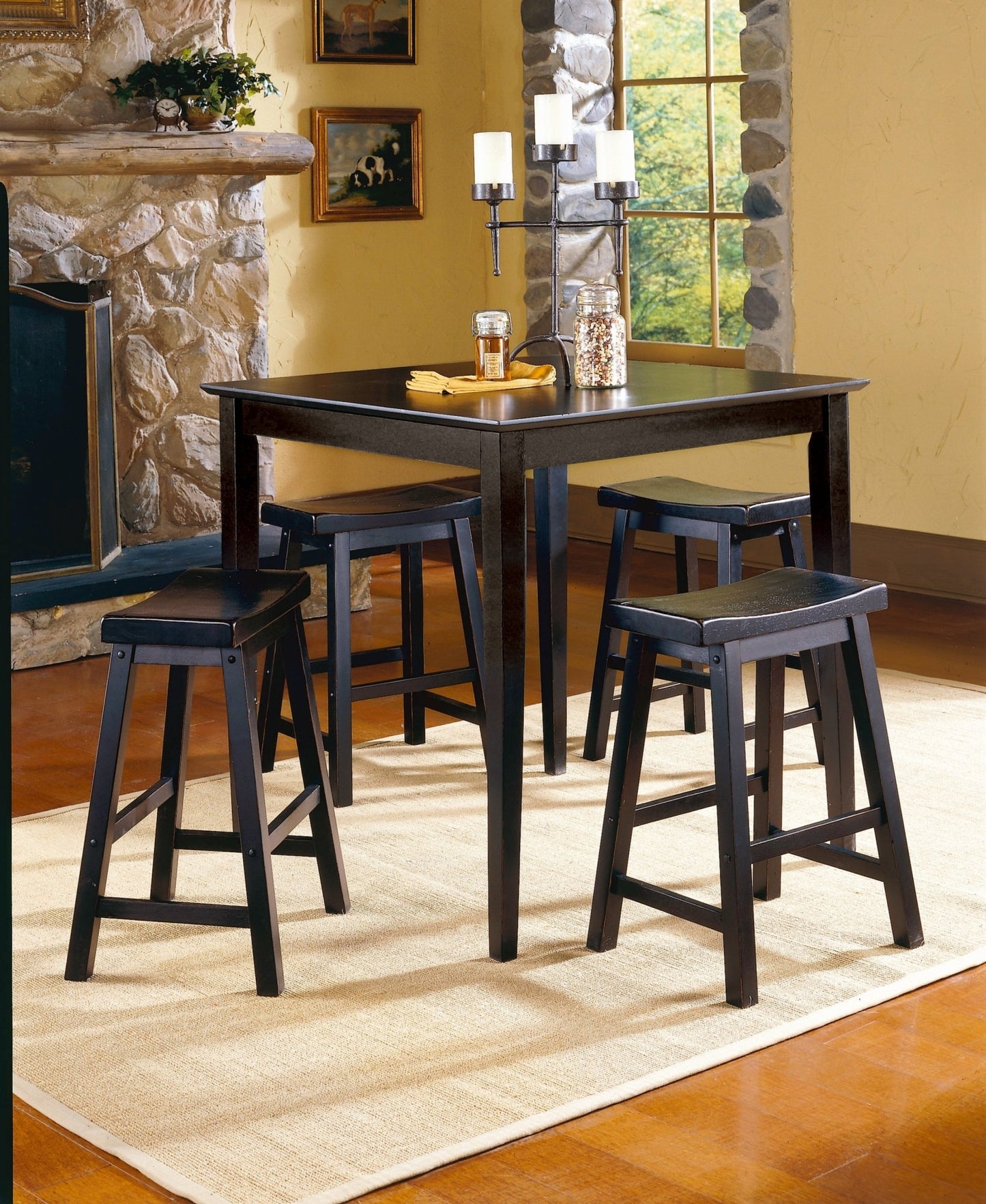 29” Bar Height Saddle Seat Stools Set of 2 | Solid Wood Black Bar Stools - 1st Choice Furniture Direct
