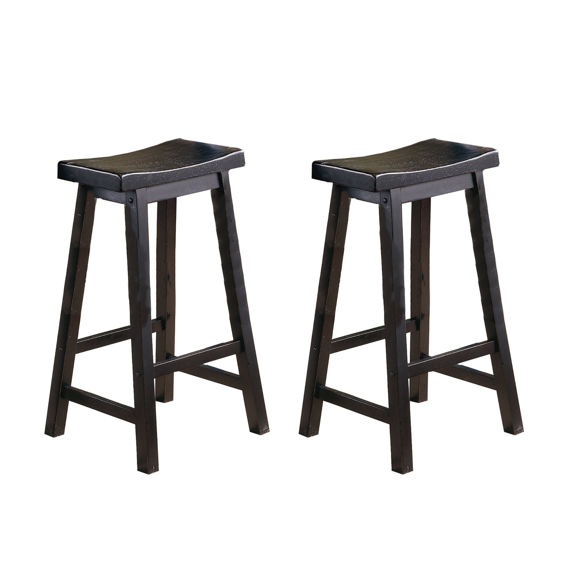 29” Bar Height Saddle Seat Stools Set of 2 | Solid Wood Black Bar Stools - 1st Choice Furniture Direct