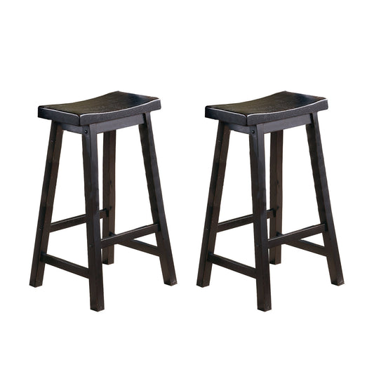 29” Bar Height Saddle Seat Stools Set of 2 | Solid Wood Black Bar Stools - 1st Choice Furniture Direct