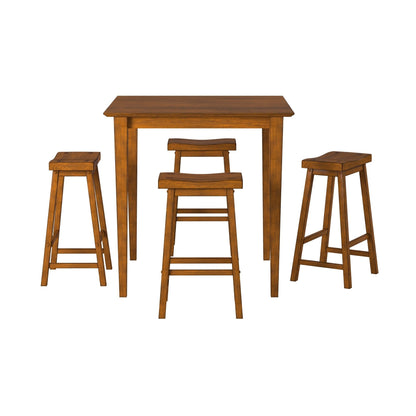 29” Bar Height Saddle Seat Stools Set of 2 | Solid Wood Oak Finish Bar Stools - 1st Choice Furniture Direct