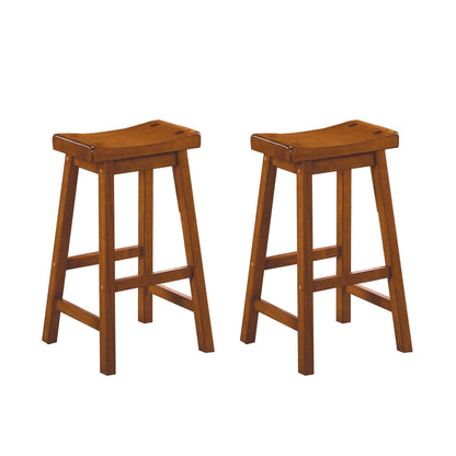 29” Bar Height Saddle Seat Stools Set of 2 | Solid Wood Oak Finish Bar Stools - 1st Choice Furniture Direct