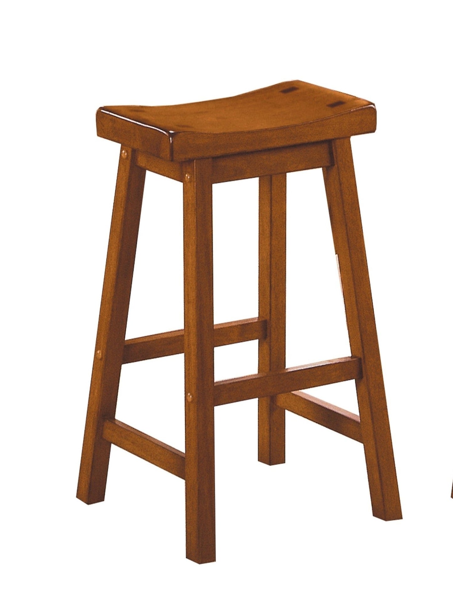29” Bar Height Saddle Seat Stools Set of 2 | Solid Wood Oak Finish Bar Stools - 1st Choice Furniture Direct