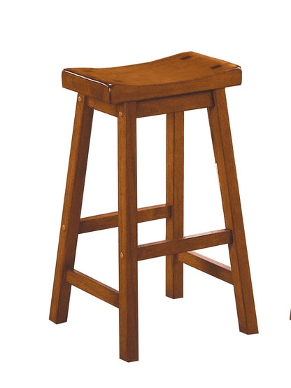 29” Bar Height Saddle Seat Stools Set of 2 | Solid Wood Oak Finish Bar Stools - 1st Choice Furniture Direct