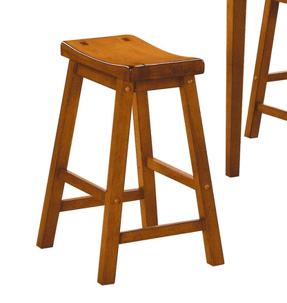 29” Bar Height Saddle Seat Stools Set of 2 | Solid Wood Oak Finish Bar Stools - 1st Choice Furniture Direct