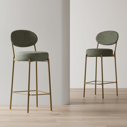 29'' H Seat Height Upholstered Bar Stools Set of 2 Faux Leather Counter Dining Stool with Golden Legs Modern Round Kitchen Chairs (Green) - 1st Choice Furniture Direct