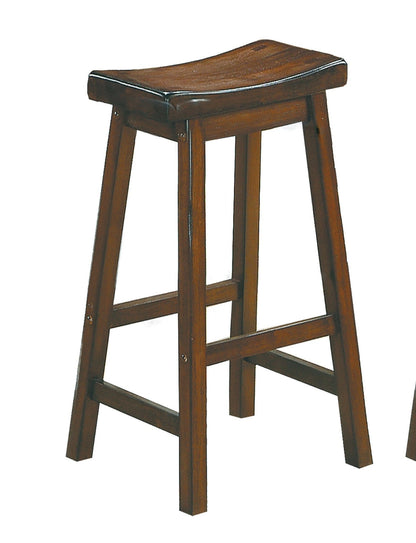 29 - inch Bar Height Stools 2pc Set Saddle Seat Solid Wood Cherry Finish Casual Dining Furniture - 1st Choice Furniture Direct