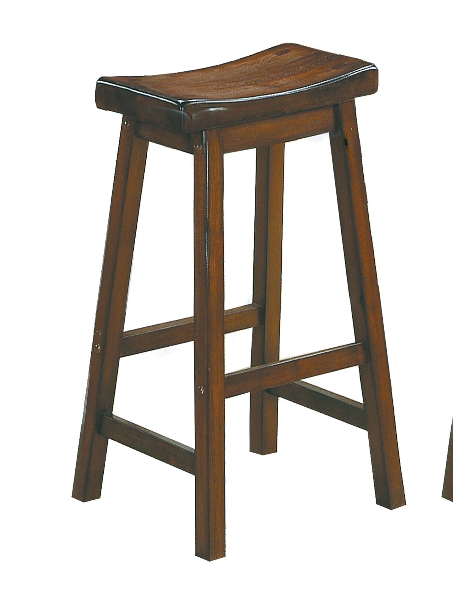 29 - inch Bar Height Stools 2pc Set Saddle Seat Solid Wood Cherry Finish Casual Dining Furniture - 1st Choice Furniture Direct