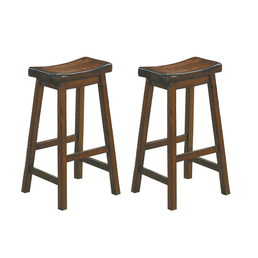 29 - inch Bar Height Stools 2pc Set Saddle Seat Solid Wood Cherry Finish Casual Dining Furniture - 1st Choice Furniture Direct