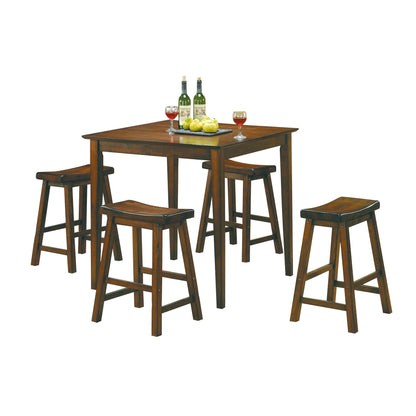 29 - inch Bar Height Stools 2pc Set Saddle Seat Solid Wood Cherry Finish Casual Dining Furniture - 1st Choice Furniture Direct