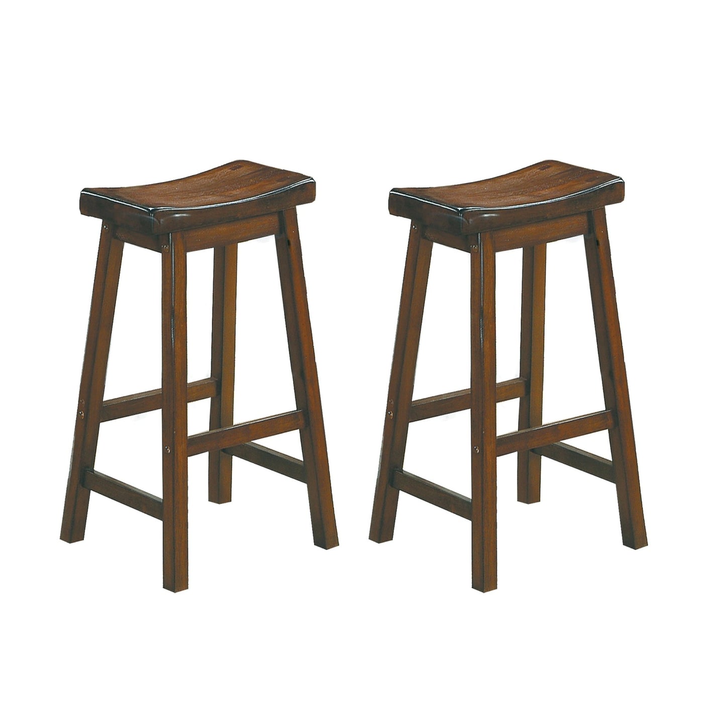 29 - inch Bar Height Stools 2pc Set Saddle Seat Solid Wood Cherry Finish Casual Dining Furniture - 1st Choice Furniture Direct