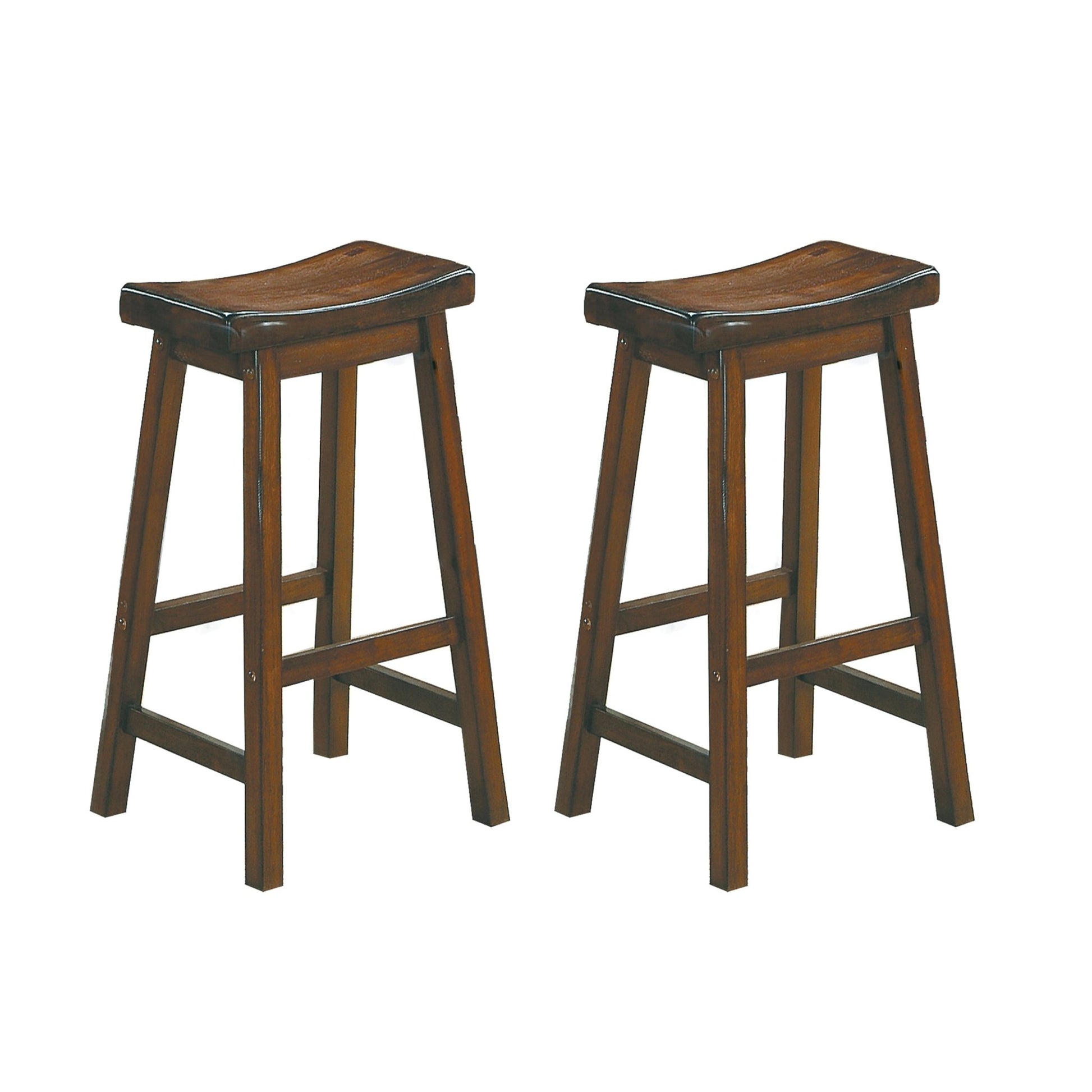 29 - inch Bar Height Stools 2pc Set Saddle Seat Solid Wood Cherry Finish Casual Dining Furniture - 1st Choice Furniture Direct