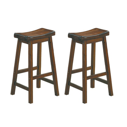 29 - inch Bar Height Stools 2pc Set Saddle Seat Solid Wood Cherry Finish Casual Dining Furniture - 1st Choice Furniture Direct
