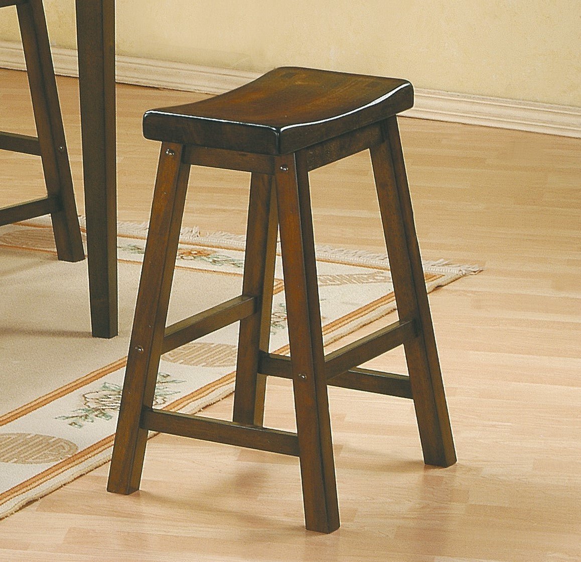 29 - inch Bar Height Stools 2pc Set Saddle Seat Solid Wood Cherry Finish Casual Dining Furniture - 1st Choice Furniture Direct
