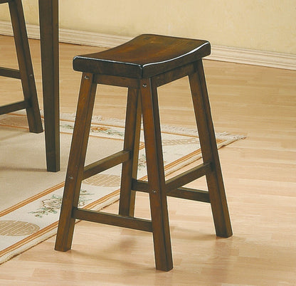 29 - inch Bar Height Stools 2pc Set Saddle Seat Solid Wood Cherry Finish Casual Dining Furniture - 1st Choice Furniture Direct