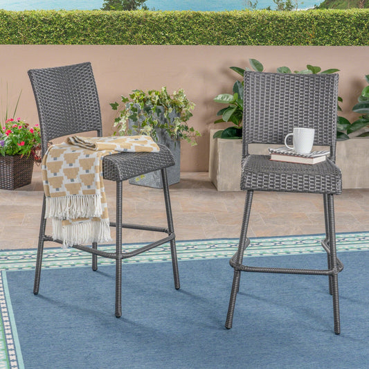 29' Outdoors PE Rattan Armless Barstools, Set of 2, Grey - 1st Choice Furniture Direct