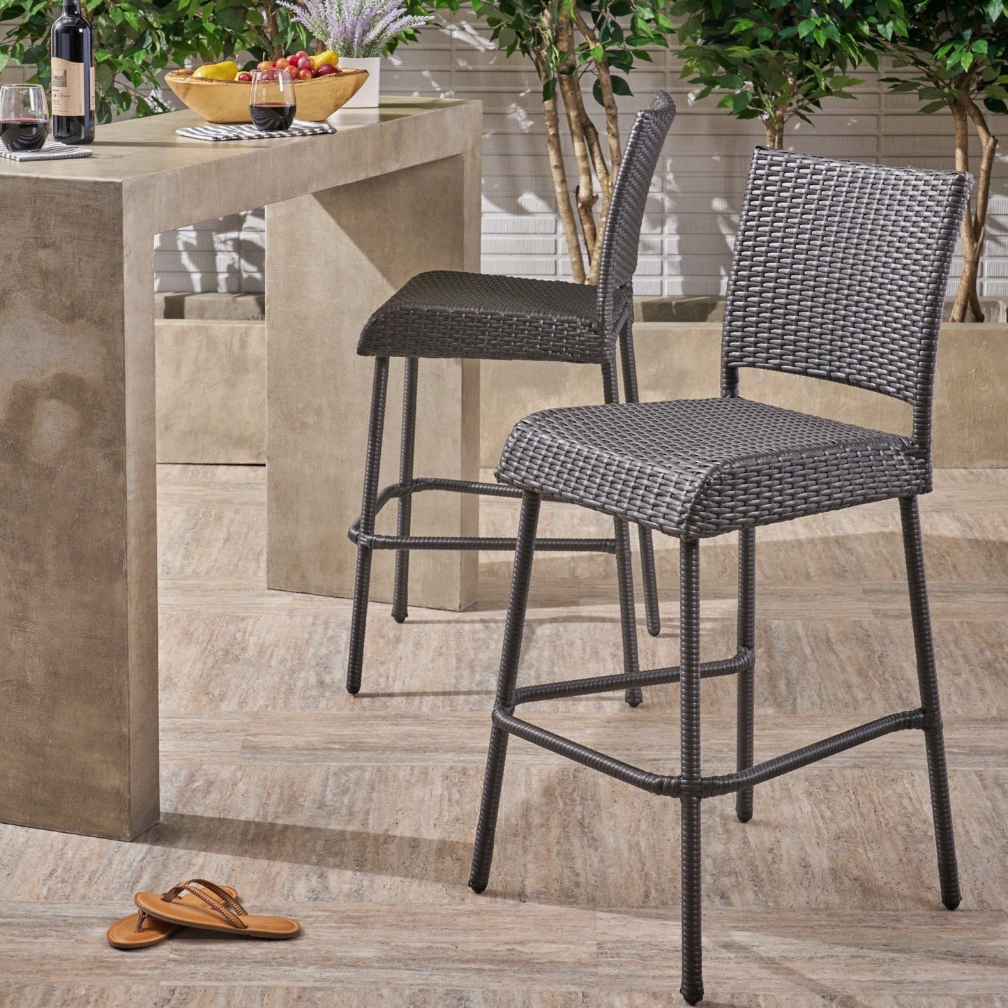29' Outdoors PE Rattan Armless Barstools, Set of 2, Grey - 1st Choice Furniture Direct
