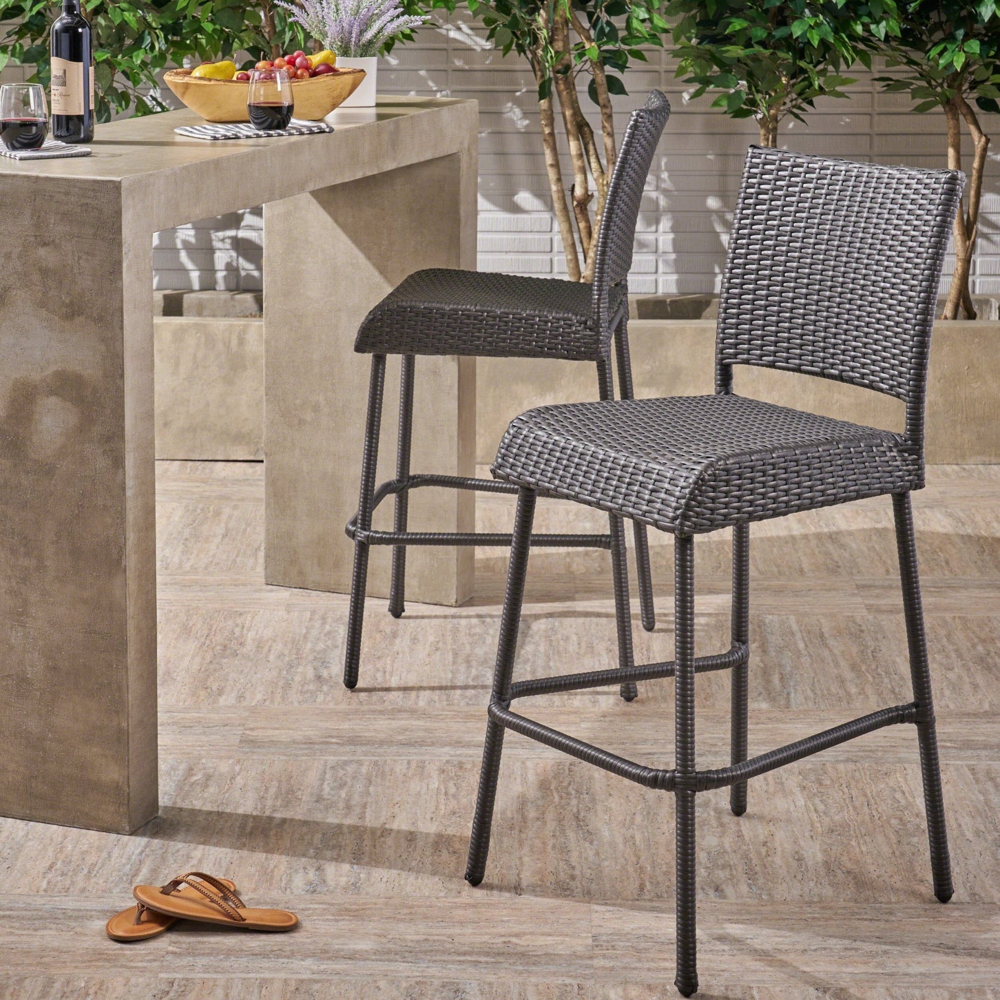 29' Outdoors PE Rattan Armless Barstools, Set of 2, Grey - 1st Choice Furniture Direct