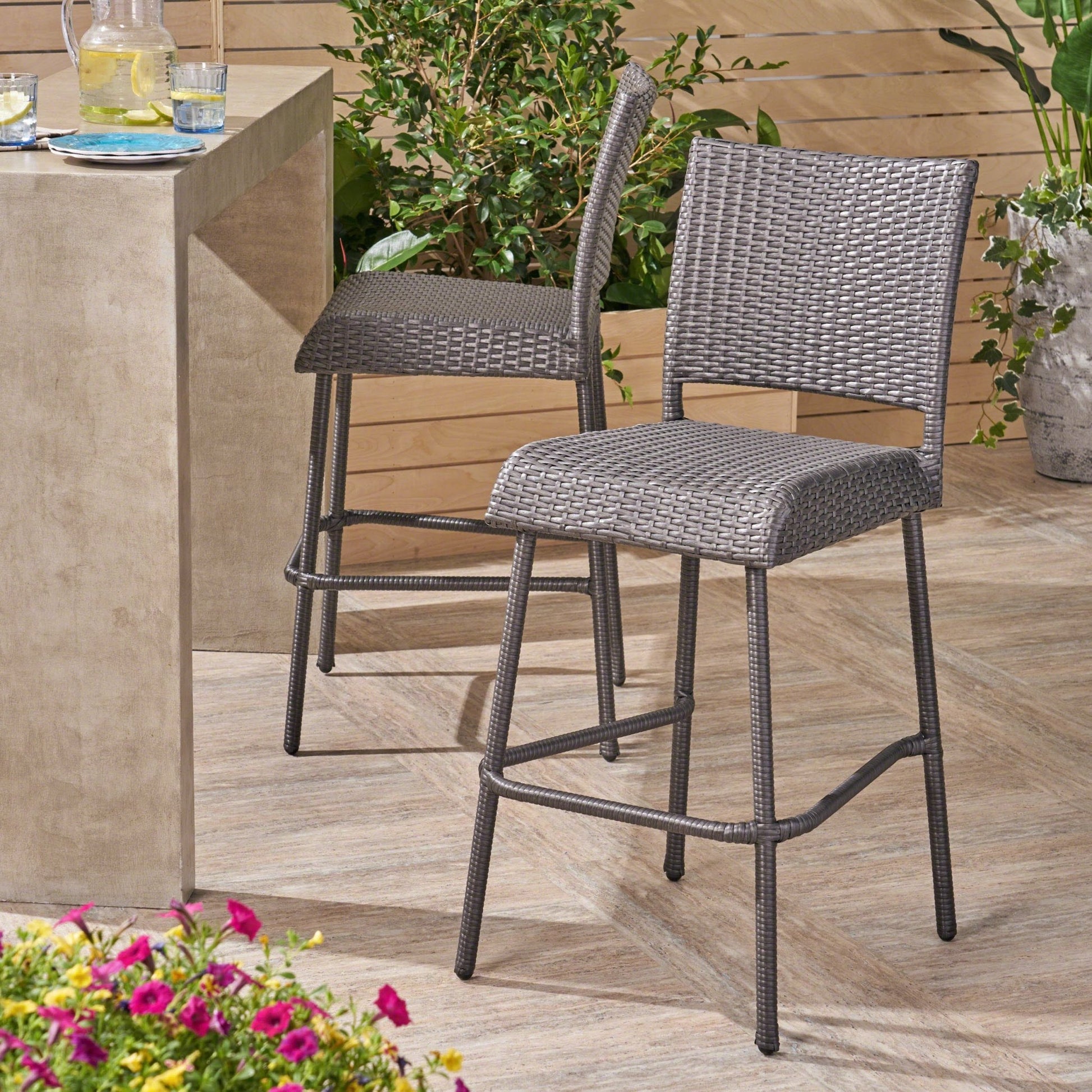 29' Outdoors PE Rattan Armless Barstools, Set of 2, Grey - 1st Choice Furniture Direct