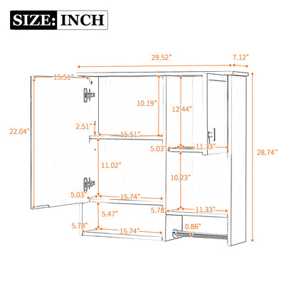 29” Wall Mounted Bathroom Medicine Cabinet with Mirror | White Storage Cabinet with Adjustable Shelves & Towel Bar - 1st Choice Furniture Direct