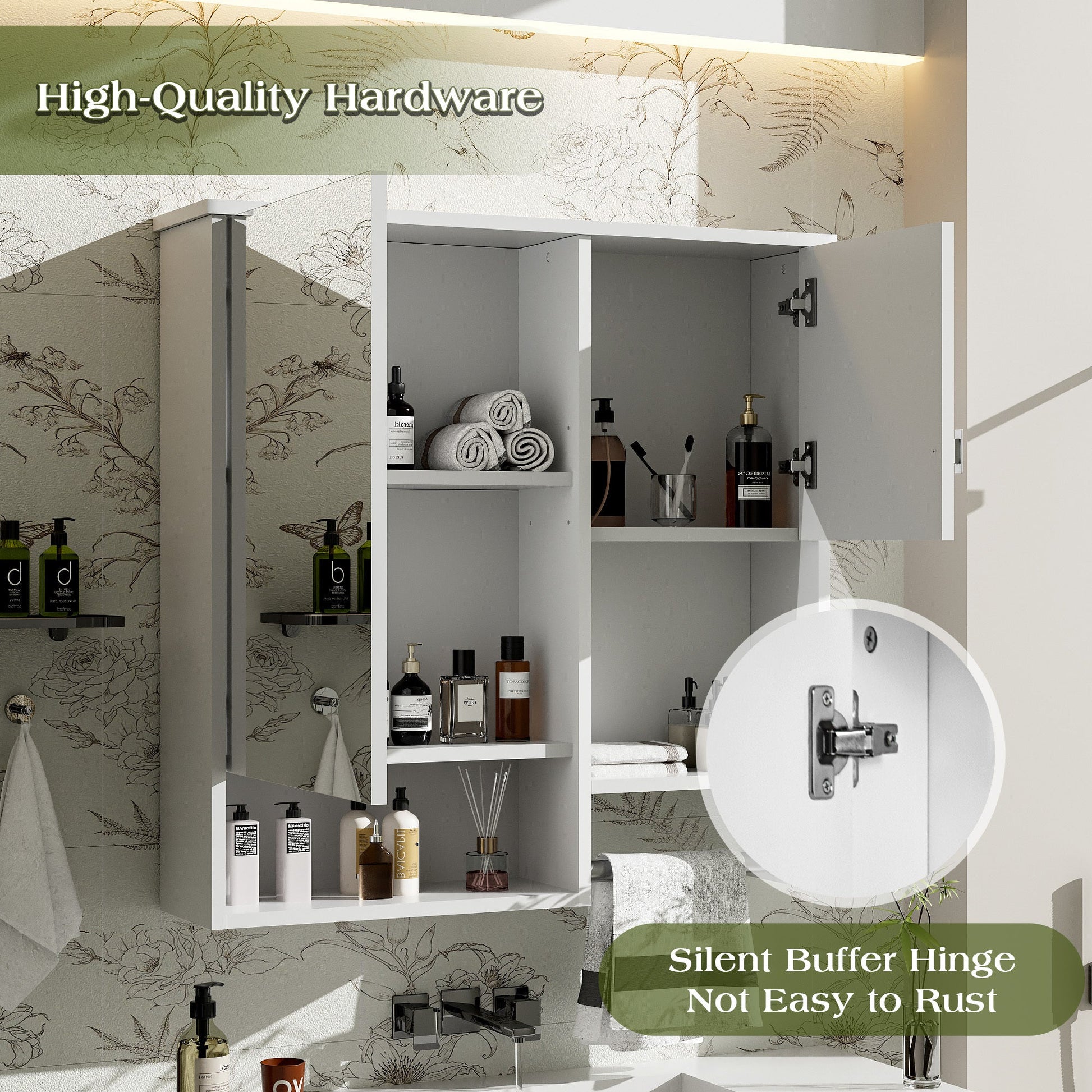 29” Wall Mounted Bathroom Medicine Cabinet with Mirror | White Storage Cabinet with Adjustable Shelves & Towel Bar - 1st Choice Furniture Direct