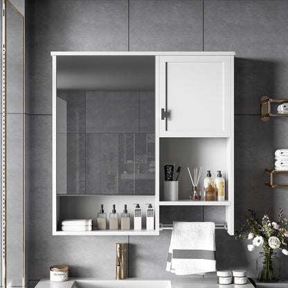 29” Wall Mounted Bathroom Medicine Cabinet with Mirror | White Storage Cabinet with Adjustable Shelves & Towel Bar - 1st Choice Furniture Direct