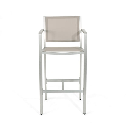 29.5' Outdoor Rust - Proof Aluminum Barstools with Grey Mesh Backrest and Seat, Set of 2 - 1st Choice Furniture Direct