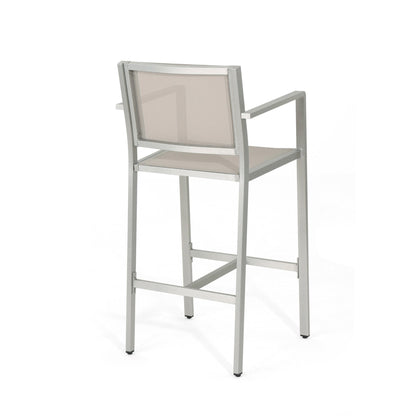29.5' Outdoor Rust - Proof Aluminum Barstools with Grey Mesh Backrest and Seat, Set of 2 - 1st Choice Furniture Direct