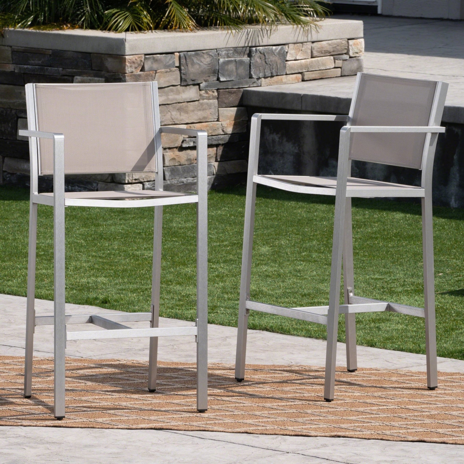 29.5' Outdoor Rust - Proof Aluminum Barstools with Grey Mesh Backrest and Seat, Set of 2 - 1st Choice Furniture Direct