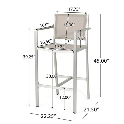 29.5' Outdoor Rust - Proof Aluminum Barstools with Grey Mesh Backrest and Seat, Set of 2 - 1st Choice Furniture Direct