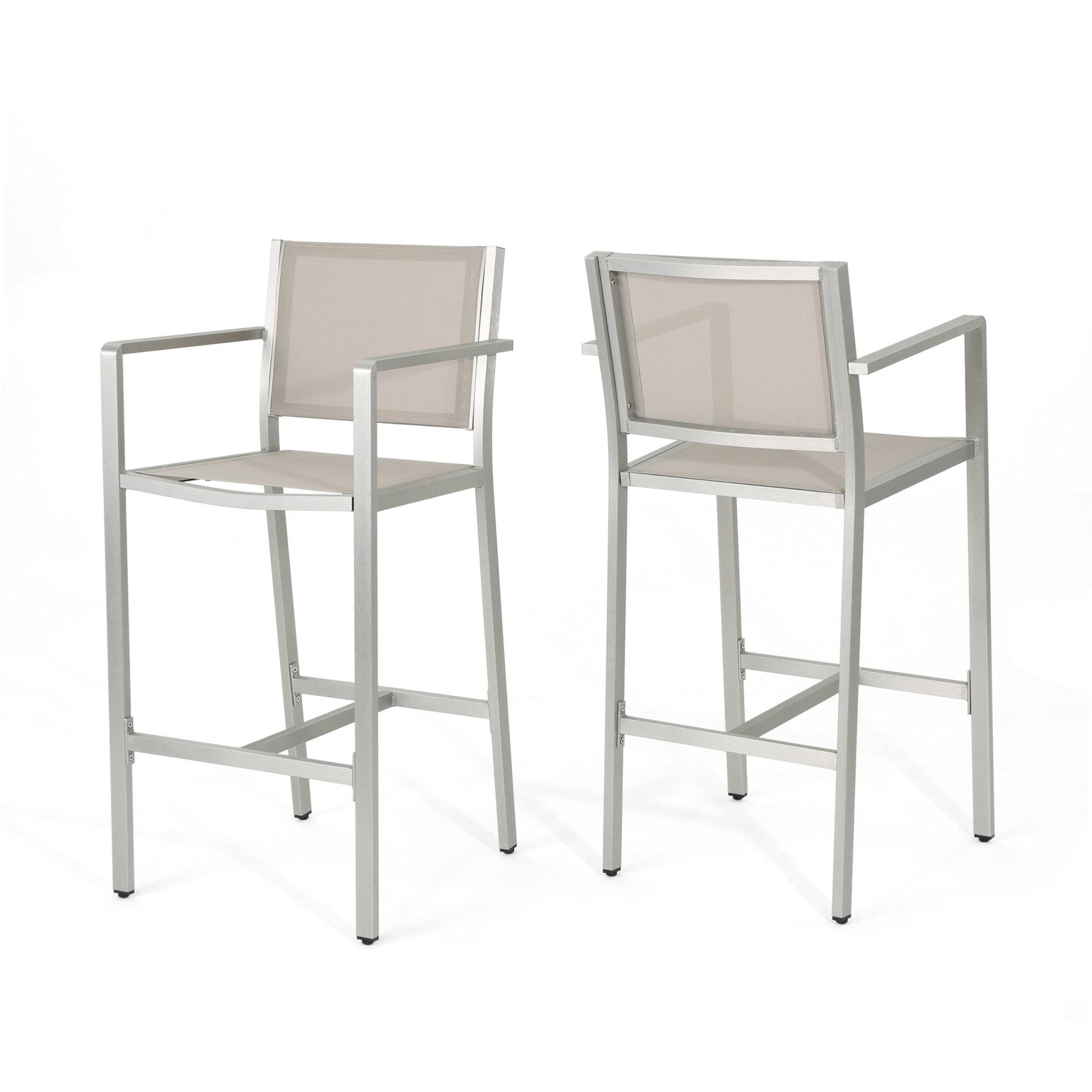 29.5' Outdoor Rust - Proof Aluminum Barstools with Grey Mesh Backrest and Seat, Set of 2 - 1st Choice Furniture Direct