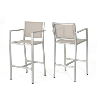 29.5' Outdoor Rust - Proof Aluminum Barstools with Grey Mesh Backrest and Seat, Set of 2 - 1st Choice Furniture Direct