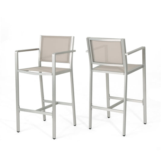 29.5' Outdoor Rust - Proof Aluminum Barstools with Grey Mesh Backrest and Seat, Set of 2 - 1st Choice Furniture Direct