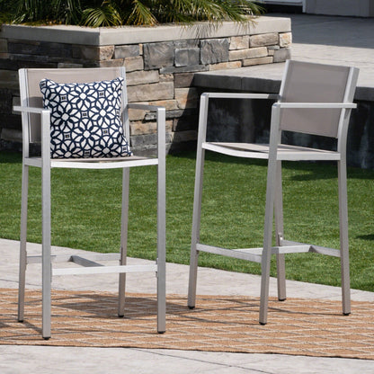 29.5' Outdoor Rust - Proof Aluminum Barstools with Grey Mesh Backrest and Seat, Set of 2 - 1st Choice Furniture Direct