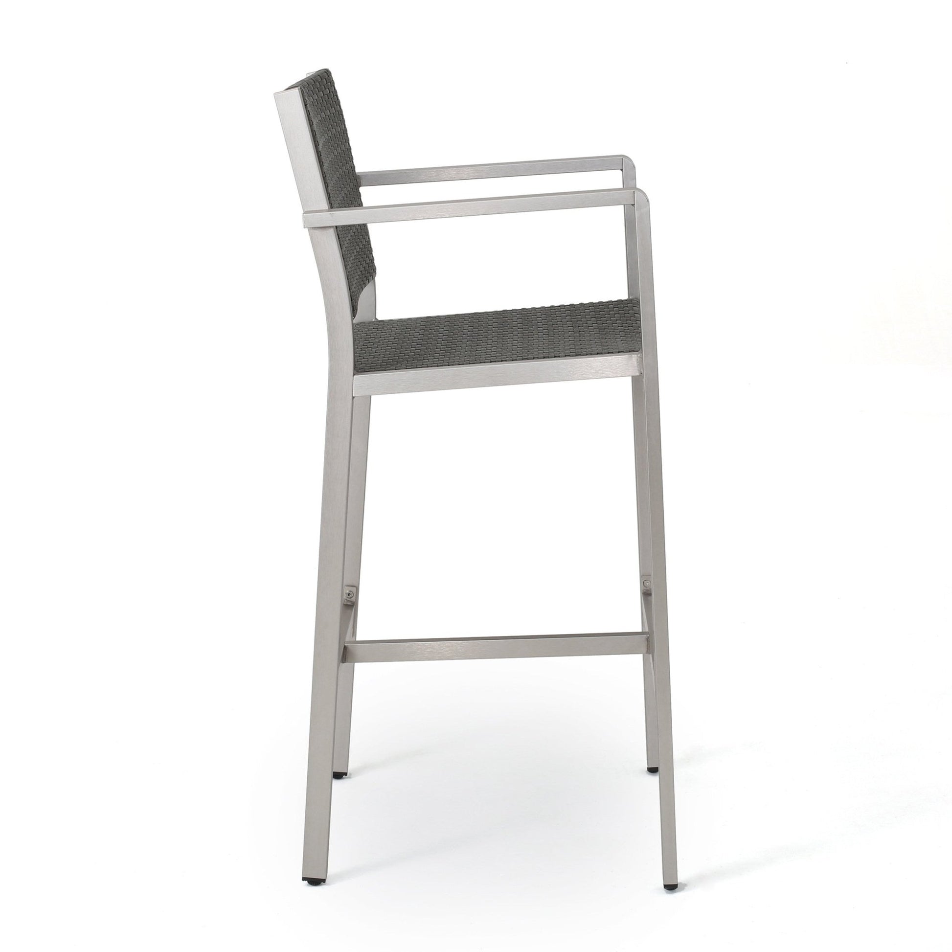 29.50' Outdoor Rust - Proof Aluminum Barstools with PE Rattan Seat and Backrest, Silver & Grey - 1st Choice Furniture Direct