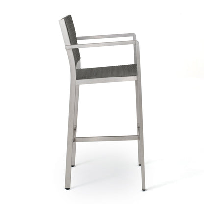 29.50' Outdoor Rust - Proof Aluminum Barstools with PE Rattan Seat and Backrest, Silver & Grey - 1st Choice Furniture Direct