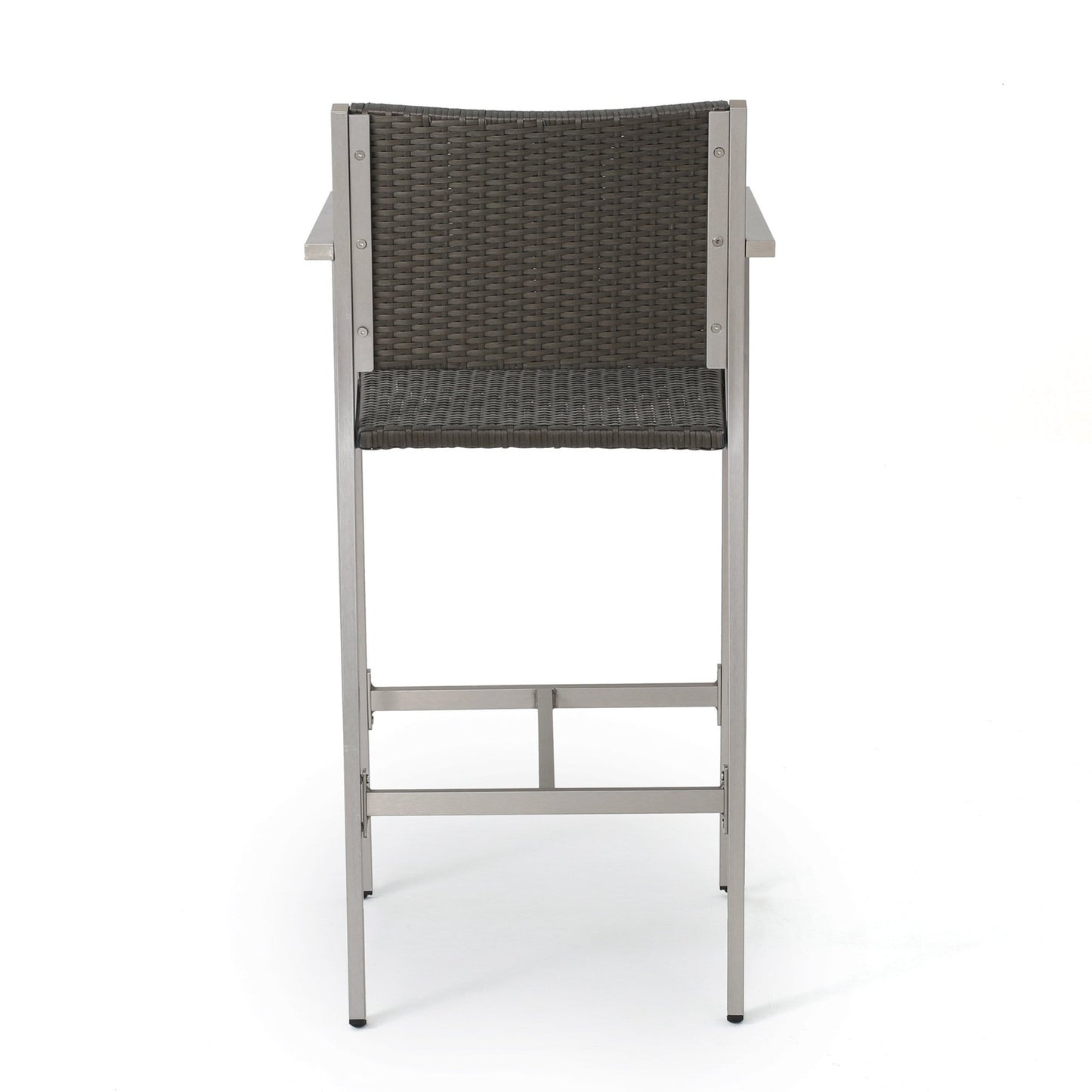 29.50' Outdoor Rust - Proof Aluminum Barstools with PE Rattan Seat and Backrest, Silver & Grey - 1st Choice Furniture Direct