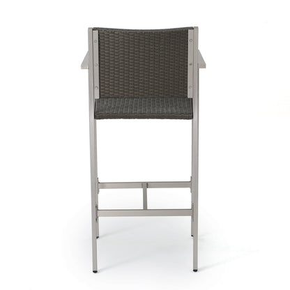 29.50' Outdoor Rust - Proof Aluminum Barstools with PE Rattan Seat and Backrest, Silver & Grey - 1st Choice Furniture Direct
